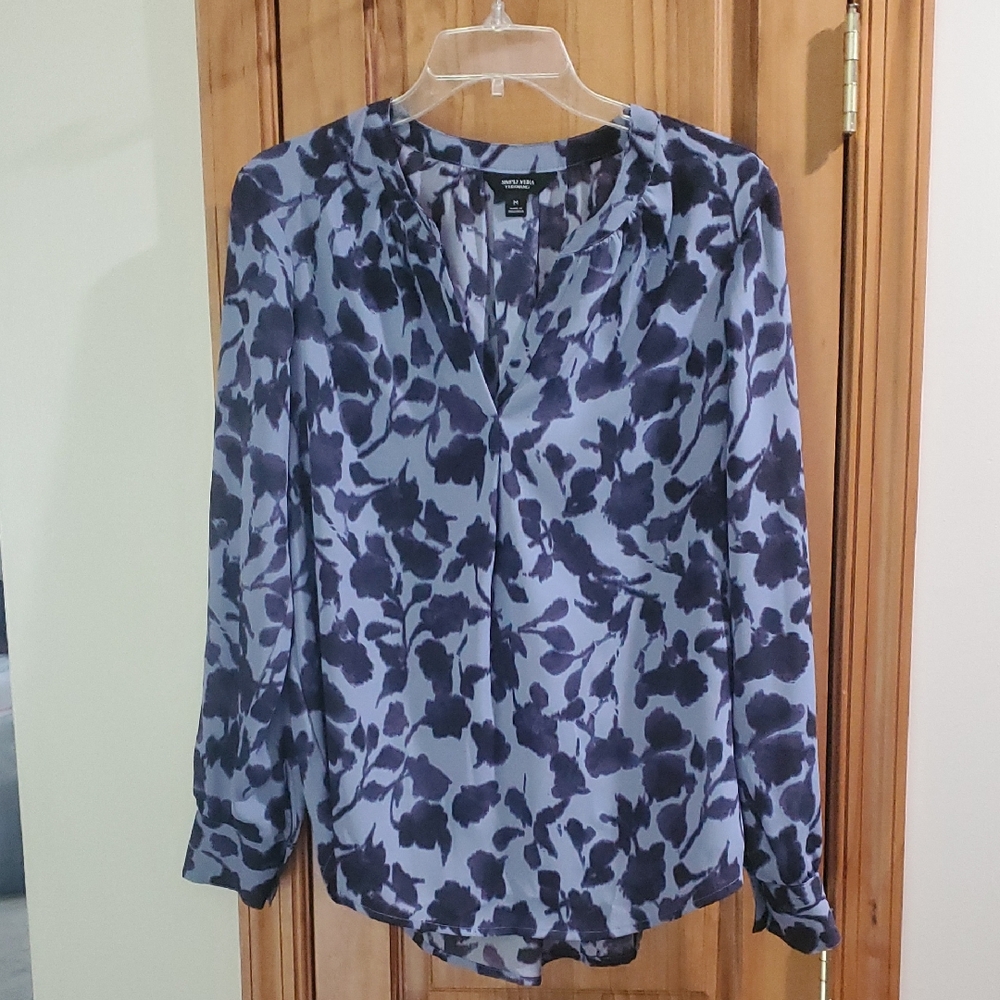 Simply Vera Vera Wang Floral Print Blouse - Black and Blue